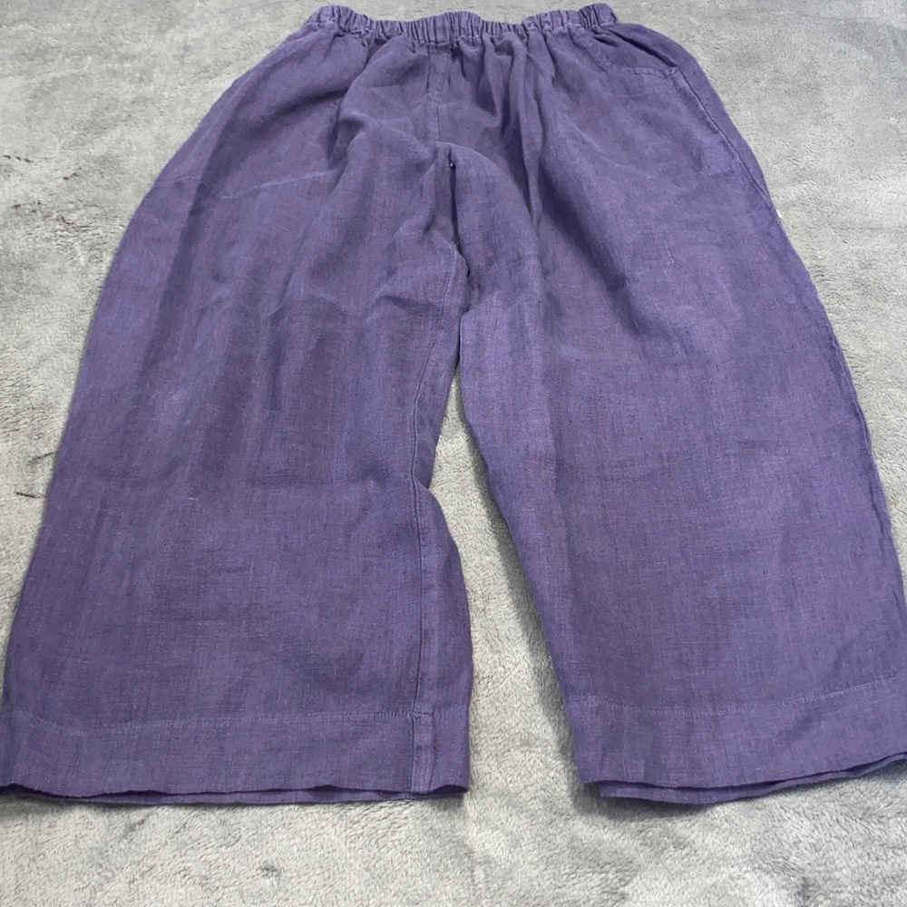 Mosaic USA Wide Leg Pants Women XL Purple Linen Cropped Elastic Waist Pockets